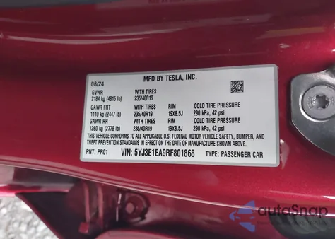 2024 Tesla Model 3 Long Range Dual Motor All-Wheel Drive/Rear-Wheel Drive from USA, damaged, VIN 5YJ3E1EA9RF801868